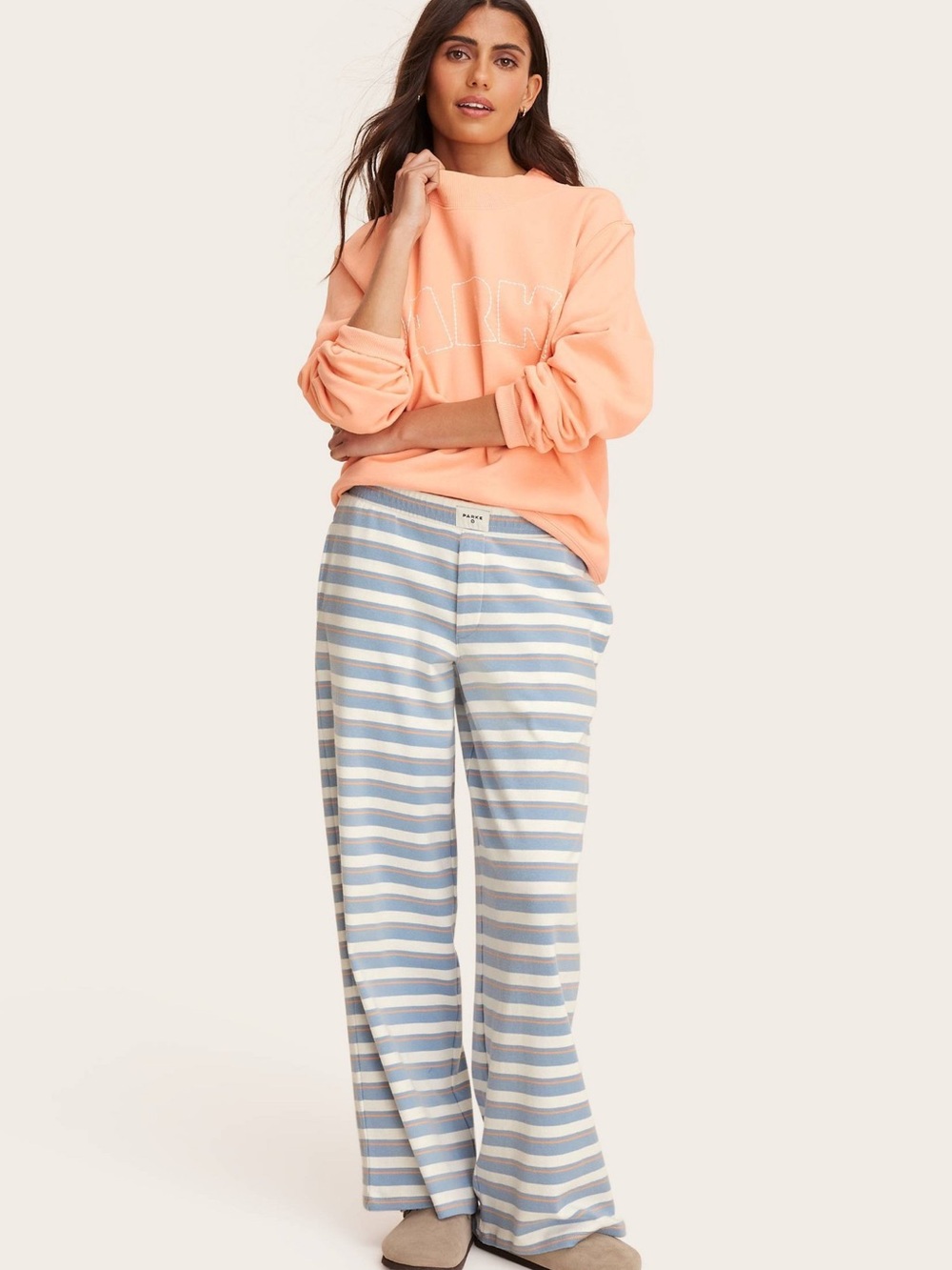 PARKE X TARGET Striped Wide-Leg Lounge Pants in Light Blue and White